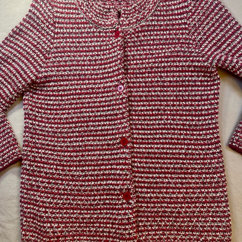 Talbots Burgundy/Grey/Cream Button-Up Cardigan, Size S